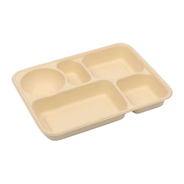 Square plant fiber five-compartment lunch box.jpg